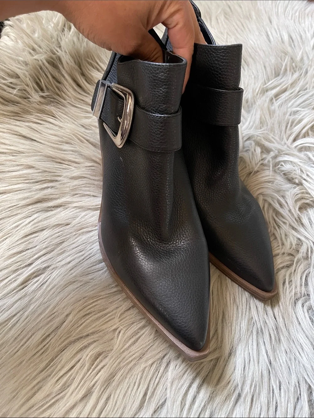 Vince Camuto Black Leather Buckle Ankle Booties